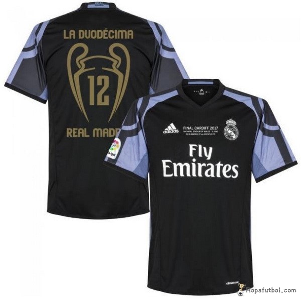 Camiseta Real Madrid Replica Tercera Ropa 12 Final Cardiff 2017 Negro